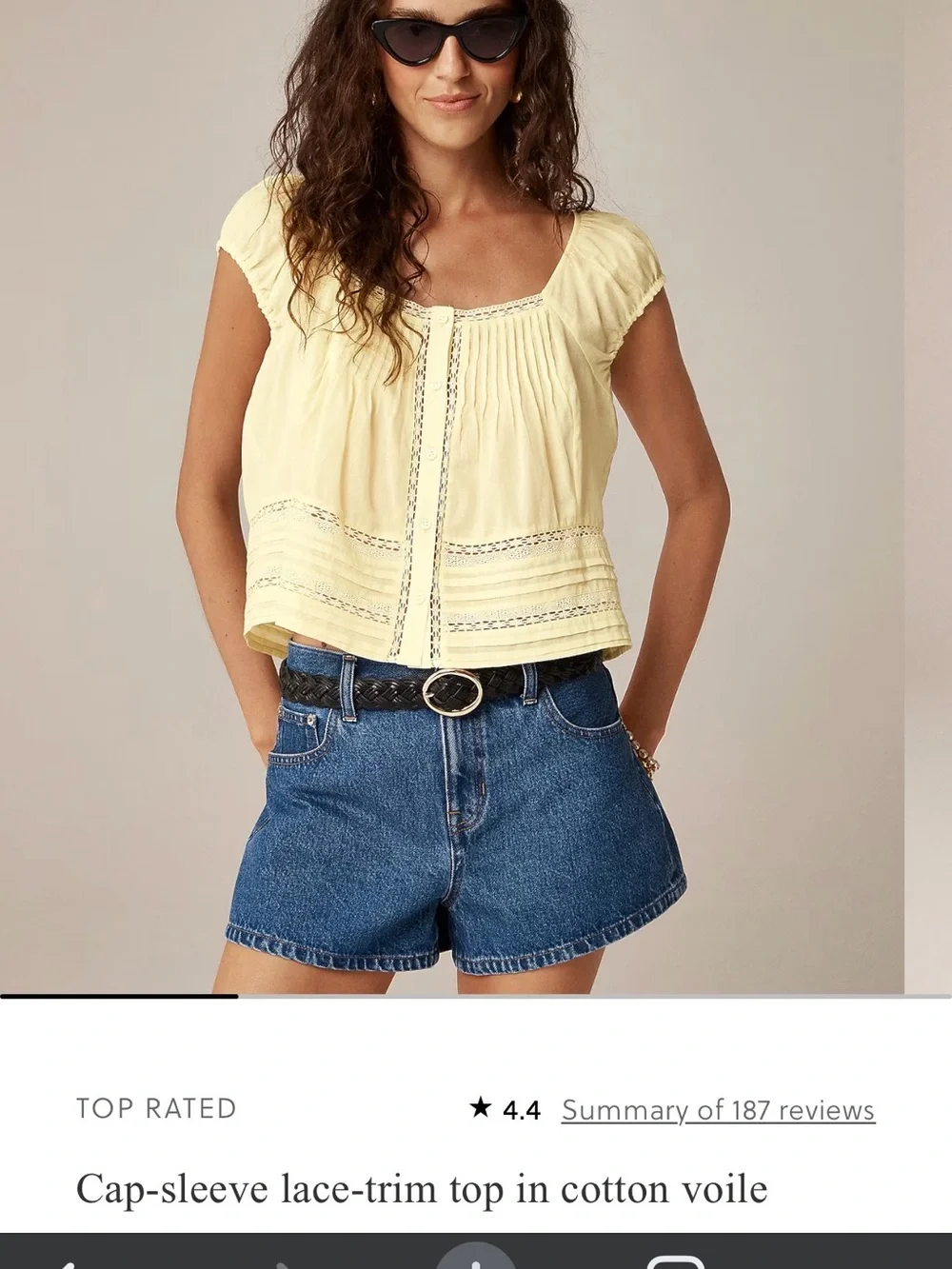 J. Crew Cap-Sleeve Lace-Trim Top in Cotton Voile